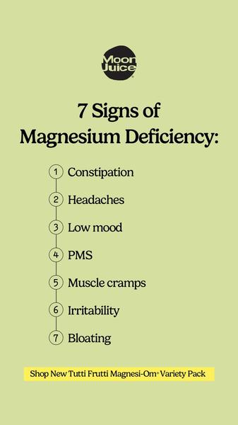 A clean, minimalist 9:16 vertical graphic using a listicle format to educate consumers on common symptoms of magnesium deficiency.